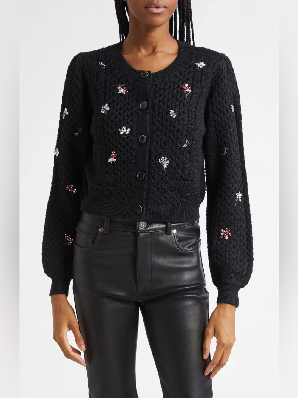 Cinq A Sept Rasa Beaded Cardigan in Black